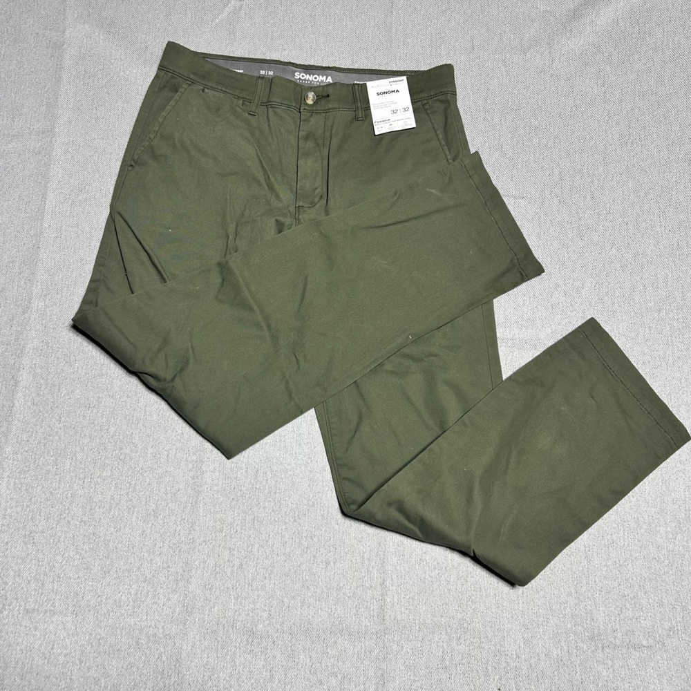 Sonoma Mens Flexwear Straight Leg Chino Pants 32x32 Olive Green Stretch